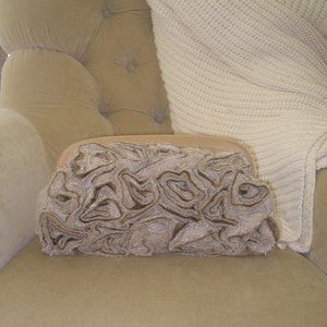 Auth. GRACE CONTINENTAL Woven Floral Large Taupe Clutch Bag